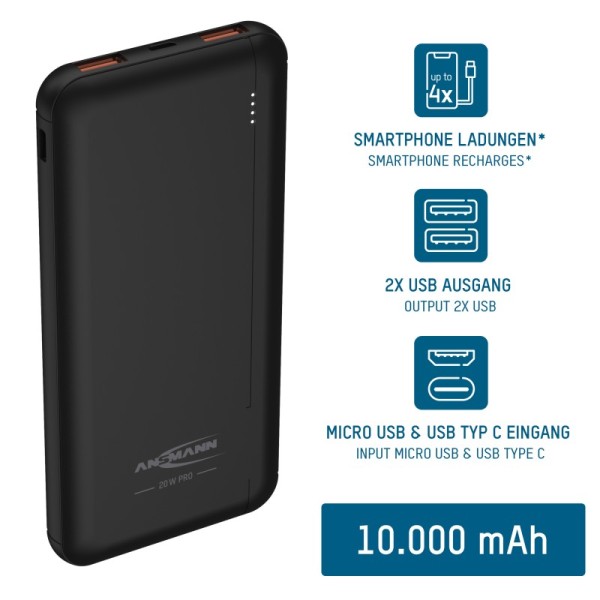 PowerBank ANSMANN 10000mAh | 3.0 Numérique, La Réunion 974