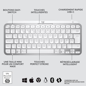 Clavier SS FIL Logitech MX KEYS MINI LLUMINATED KB PALE GREY